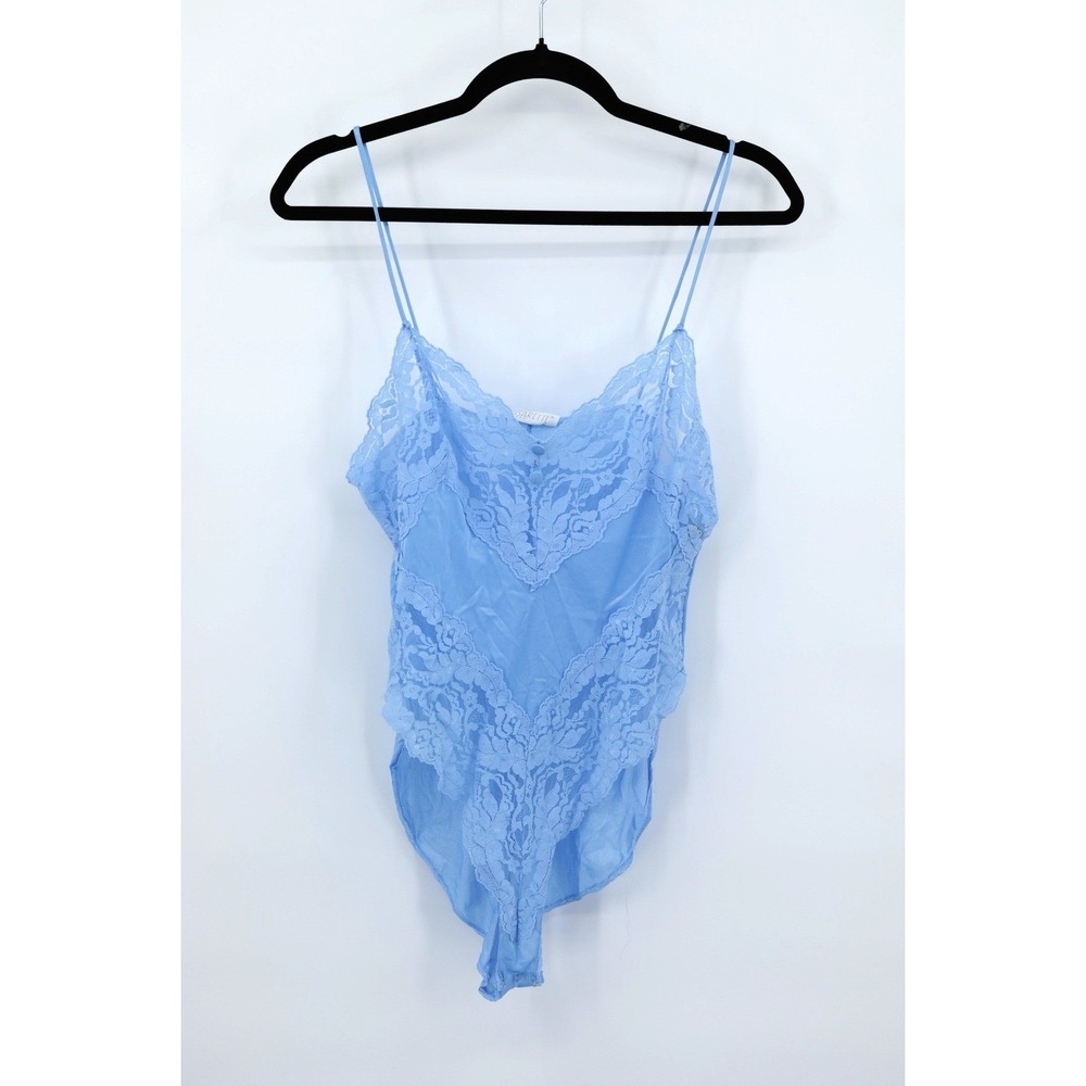 Y2K Vassarette Lace Bodysuit M Blue Sheer Lingerie‎ Romantic Soft Girl Vintage
